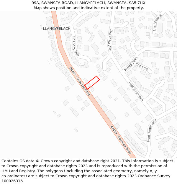 99A, SWANSEA ROAD, LLANGYFELACH, SWANSEA, SA5 7HX: Location map and indicative extent of plot