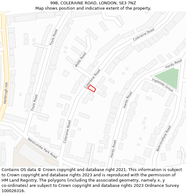 99B, COLERAINE ROAD, LONDON, SE3 7NZ: Location map and indicative extent of plot