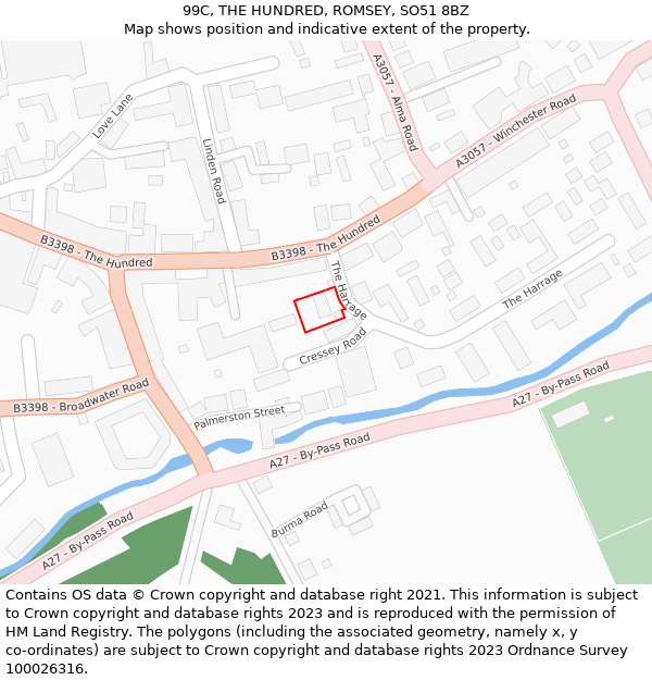 99C, THE HUNDRED, ROMSEY, SO51 8BZ: Location map and indicative extent of plot