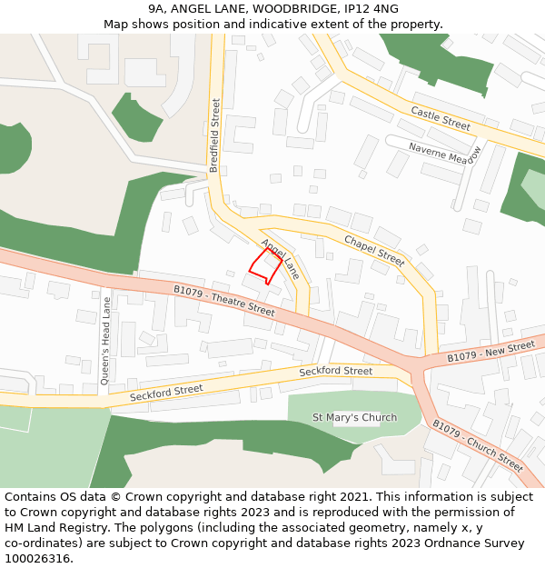 9A, ANGEL LANE, WOODBRIDGE, IP12 4NG: Location map and indicative extent of plot