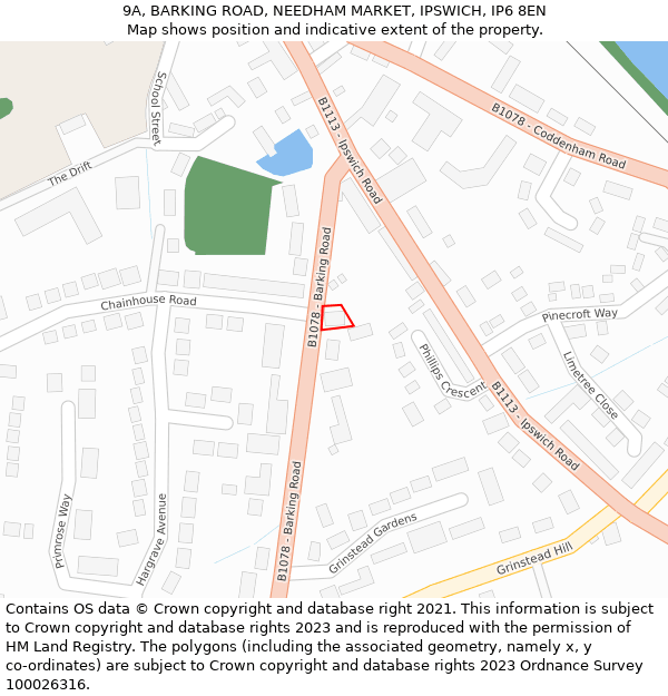 9A, BARKING ROAD, NEEDHAM MARKET, IPSWICH, IP6 8EN: Location map and indicative extent of plot