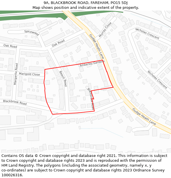 9A, BLACKBROOK ROAD, FAREHAM, PO15 5DJ: Location map and indicative extent of plot