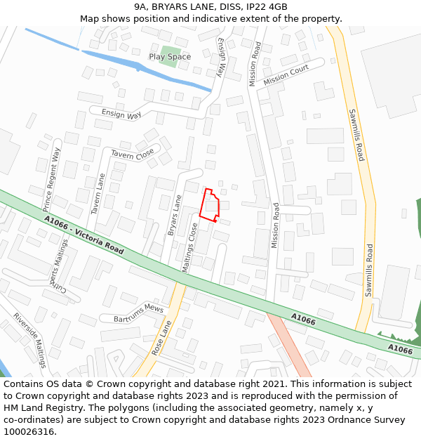 9A, BRYARS LANE, DISS, IP22 4GB: Location map and indicative extent of plot