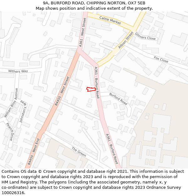 9A, BURFORD ROAD, CHIPPING NORTON, OX7 5EB: Location map and indicative extent of plot