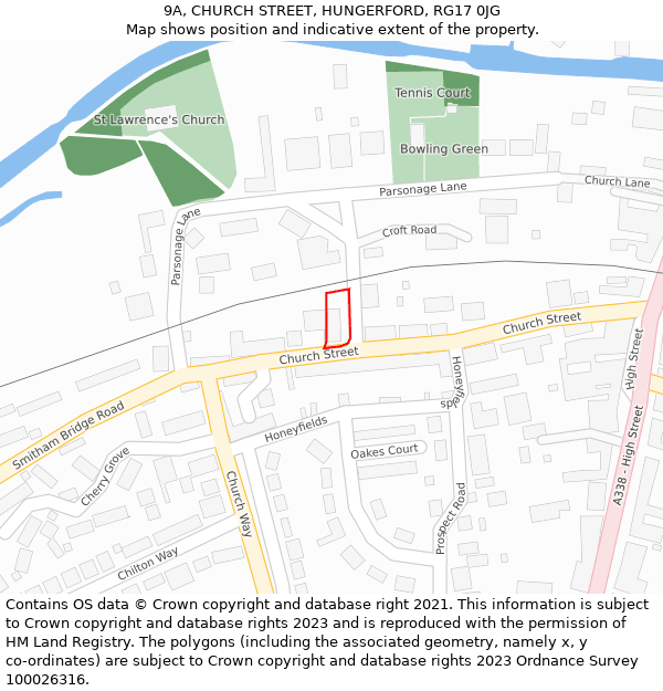 9A, CHURCH STREET, HUNGERFORD, RG17 0JG: Location map and indicative extent of plot