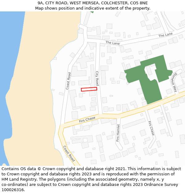 9A, CITY ROAD, WEST MERSEA, COLCHESTER, CO5 8NE: Location map and indicative extent of plot