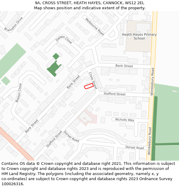 9A, CROSS STREET, HEATH HAYES, CANNOCK, WS12 2EL: Location map and indicative extent of plot