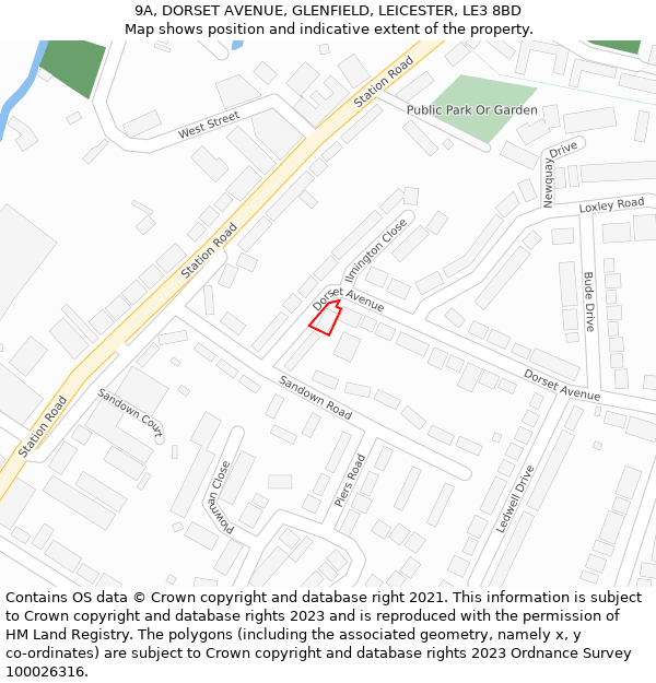 9A, DORSET AVENUE, GLENFIELD, LEICESTER, LE3 8BD: Location map and indicative extent of plot