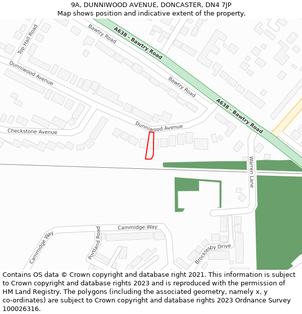 9A, DUNNIWOOD AVENUE, DONCASTER, DN4 7JP: Location map and indicative extent of plot