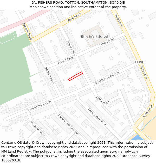 9A, FISHERS ROAD, TOTTON, SOUTHAMPTON, SO40 9JB: Location map and indicative extent of plot