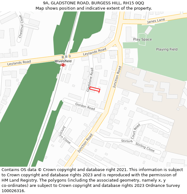 9A, GLADSTONE ROAD, BURGESS HILL, RH15 0QQ: Location map and indicative extent of plot