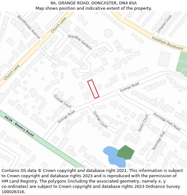 9A, GRANGE ROAD, DONCASTER, DN4 6SA: Location map and indicative extent of plot