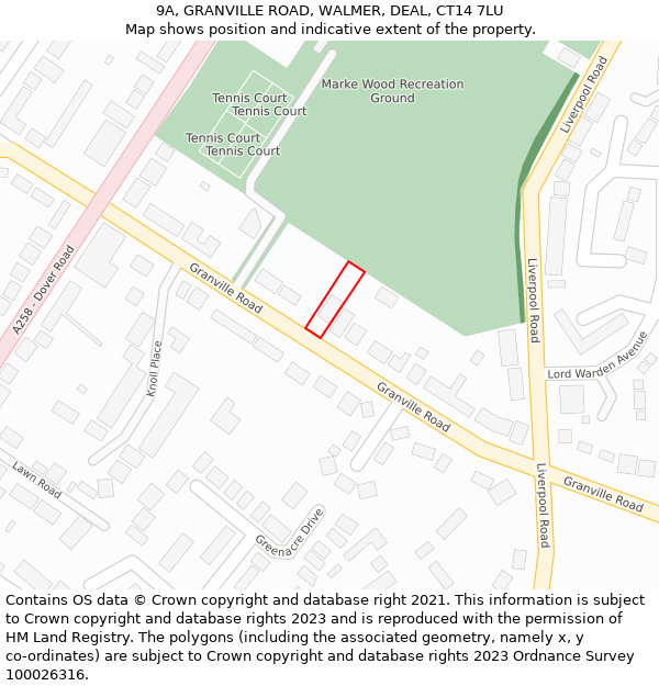 9A, GRANVILLE ROAD, WALMER, DEAL, CT14 7LU: Location map and indicative extent of plot