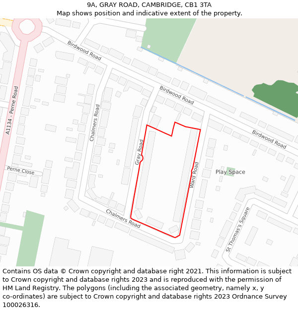 9A, GRAY ROAD, CAMBRIDGE, CB1 3TA: Location map and indicative extent of plot