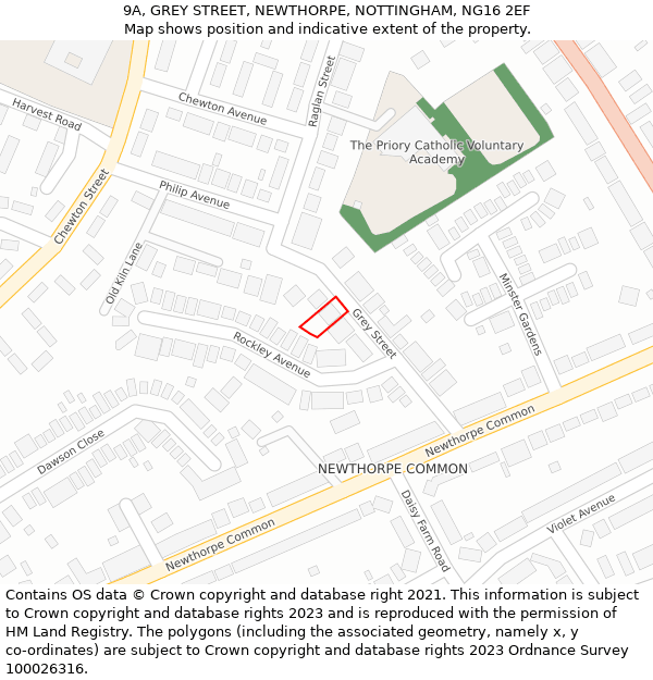 9A, GREY STREET, NEWTHORPE, NOTTINGHAM, NG16 2EF: Location map and indicative extent of plot