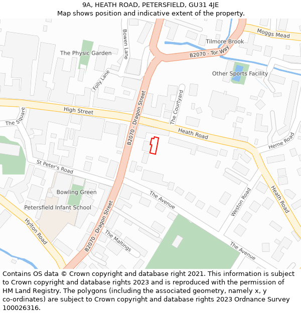 9A, HEATH ROAD, PETERSFIELD, GU31 4JE: Location map and indicative extent of plot