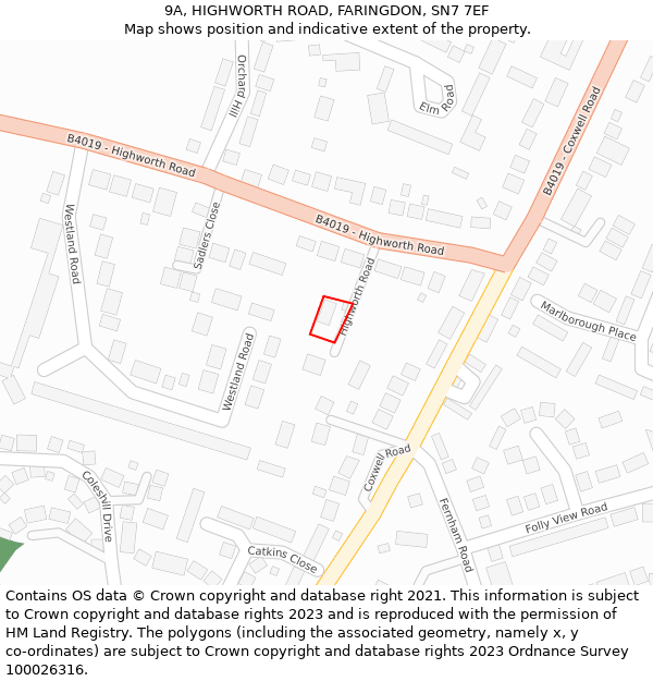 9A, HIGHWORTH ROAD, FARINGDON, SN7 7EF: Location map and indicative extent of plot