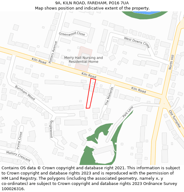 9A, KILN ROAD, FAREHAM, PO16 7UA: Location map and indicative extent of plot