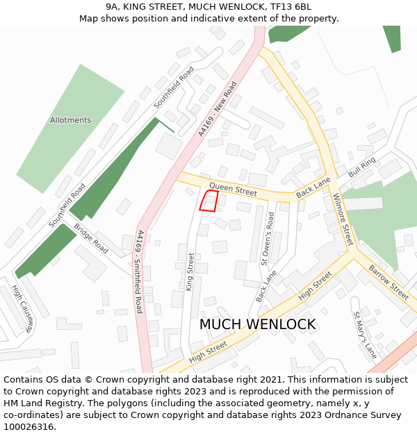9A, KING STREET, MUCH WENLOCK, TF13 6BL: Location map and indicative extent of plot