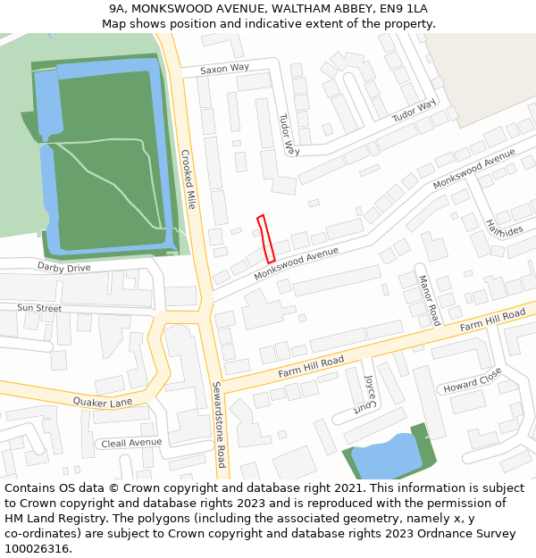 9A, MONKSWOOD AVENUE, WALTHAM ABBEY, EN9 1LA: Location map and indicative extent of plot