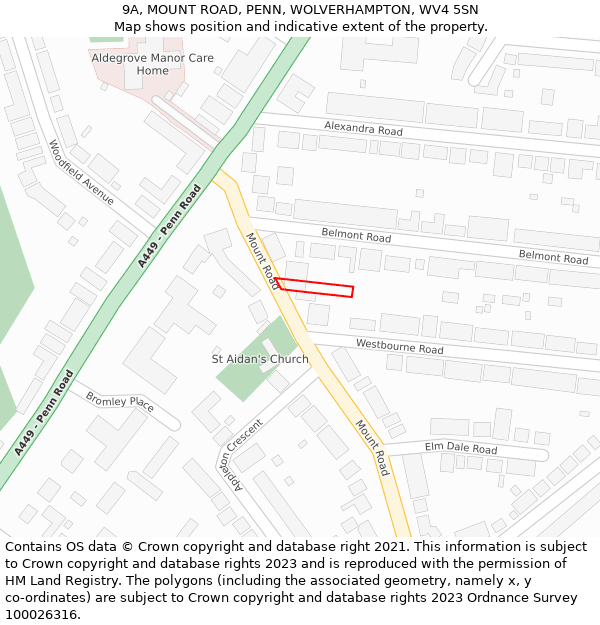 9A, MOUNT ROAD, PENN, WOLVERHAMPTON, WV4 5SN: Location map and indicative extent of plot