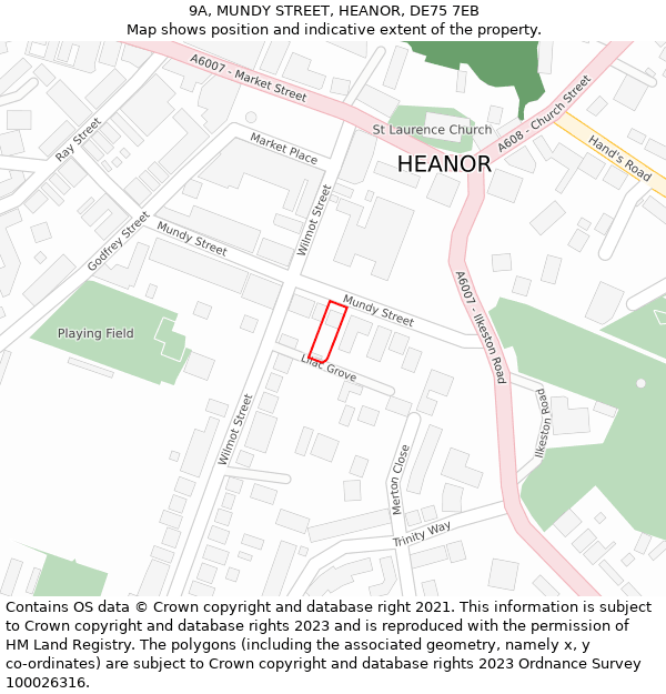9A, MUNDY STREET, HEANOR, DE75 7EB: Location map and indicative extent of plot