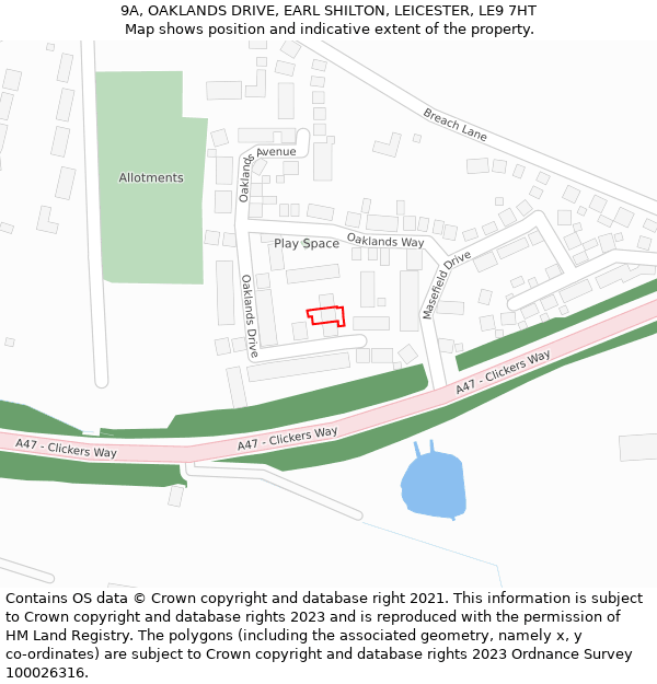 9A, OAKLANDS DRIVE, EARL SHILTON, LEICESTER, LE9 7HT: Location map and indicative extent of plot