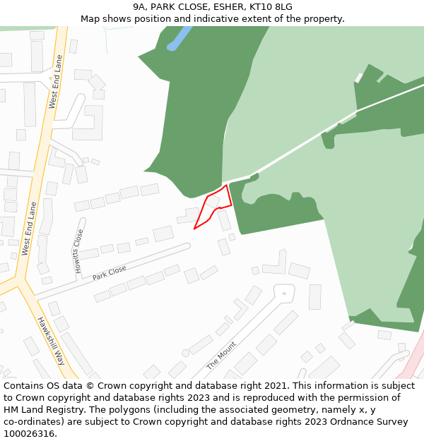 9A, PARK CLOSE, ESHER, KT10 8LG: Location map and indicative extent of plot