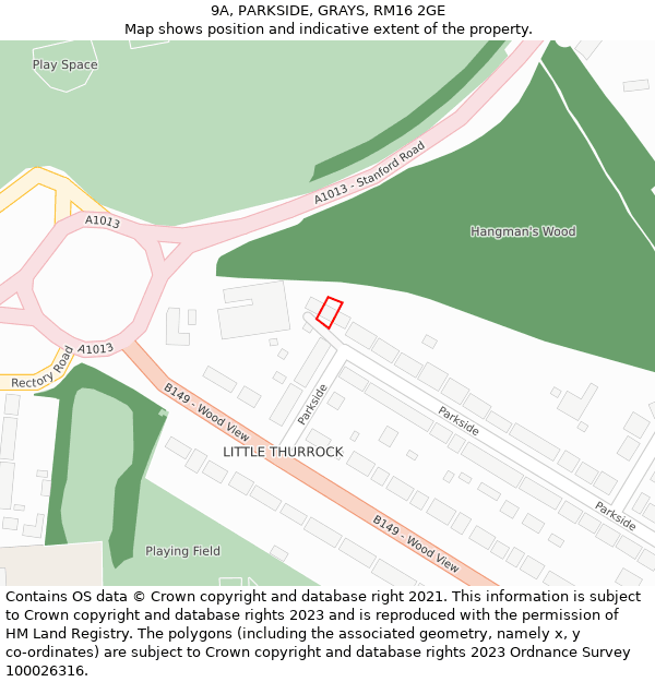9A, PARKSIDE, GRAYS, RM16 2GE: Location map and indicative extent of plot