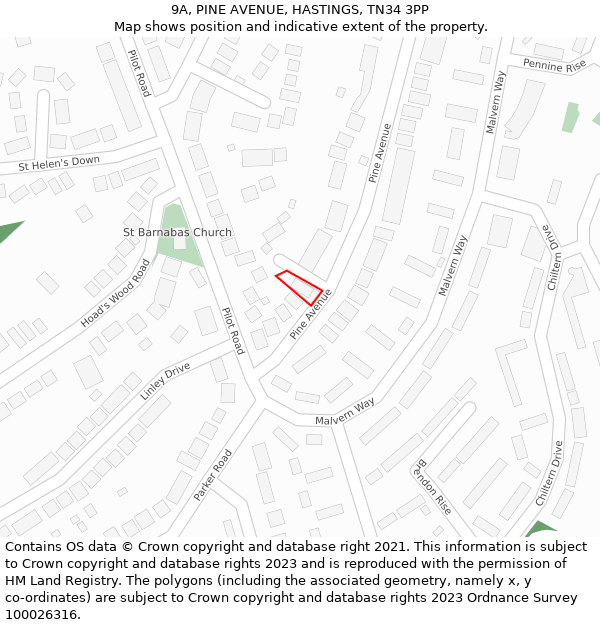 9A, PINE AVENUE, HASTINGS, TN34 3PP: Location map and indicative extent of plot