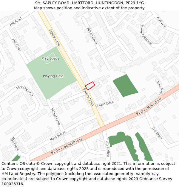 9A, SAPLEY ROAD, HARTFORD, HUNTINGDON, PE29 1YG: Location map and indicative extent of plot