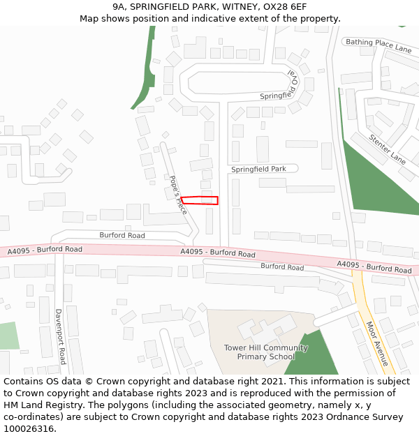 9A, SPRINGFIELD PARK, WITNEY, OX28 6EF: Location map and indicative extent of plot