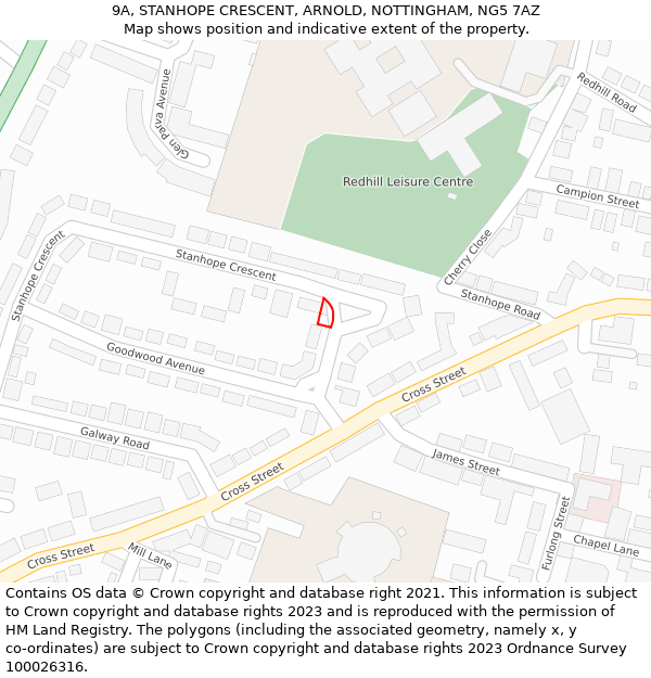 9A, STANHOPE CRESCENT, ARNOLD, NOTTINGHAM, NG5 7AZ: Location map and indicative extent of plot