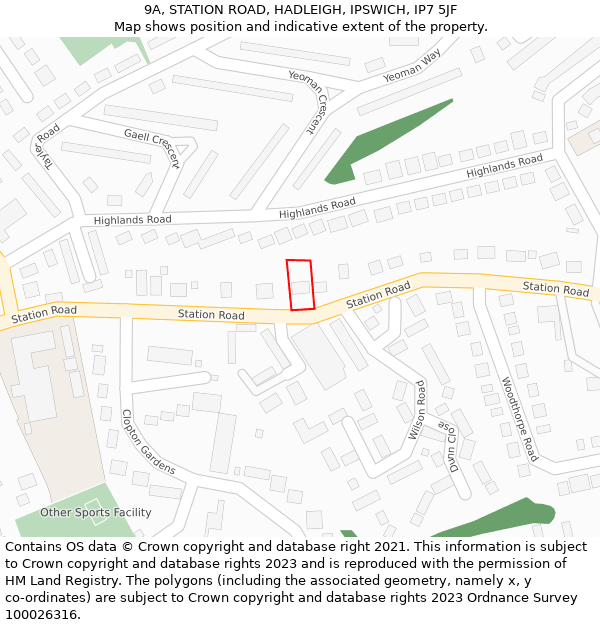 9A, STATION ROAD, HADLEIGH, IPSWICH, IP7 5JF: Location map and indicative extent of plot