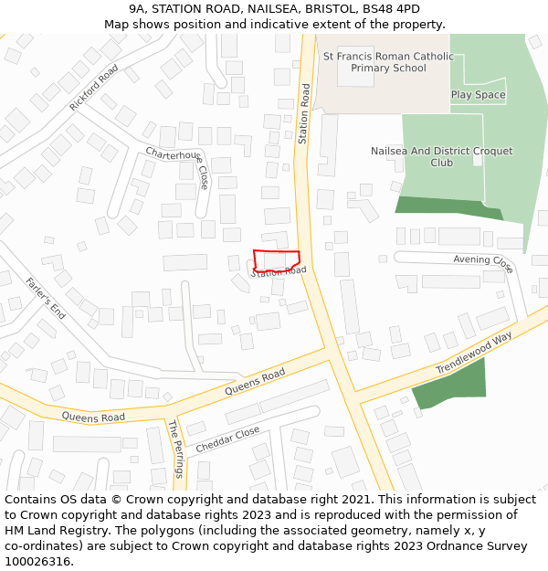 9A, STATION ROAD, NAILSEA, BRISTOL, BS48 4PD: Location map and indicative extent of plot