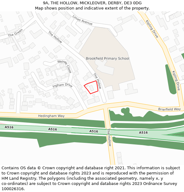 9A, THE HOLLOW, MICKLEOVER, DERBY, DE3 0DG: Location map and indicative extent of plot