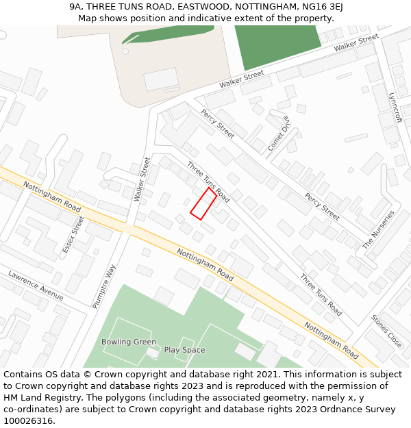 9A, THREE TUNS ROAD, EASTWOOD, NOTTINGHAM, NG16 3EJ: Location map and indicative extent of plot
