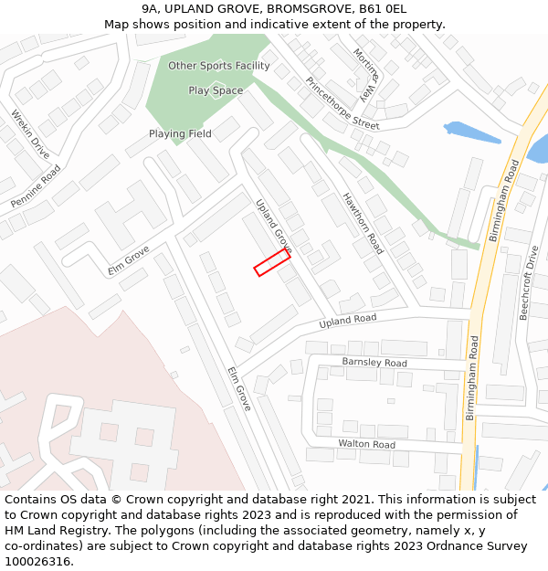 9A, UPLAND GROVE, BROMSGROVE, B61 0EL: Location map and indicative extent of plot