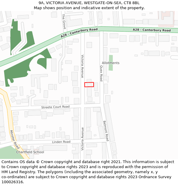 9A, VICTORIA AVENUE, WESTGATE-ON-SEA, CT8 8BL: Location map and indicative extent of plot