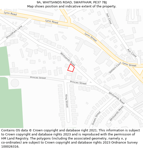9A, WHITSANDS ROAD, SWAFFHAM, PE37 7BJ: Location map and indicative extent of plot