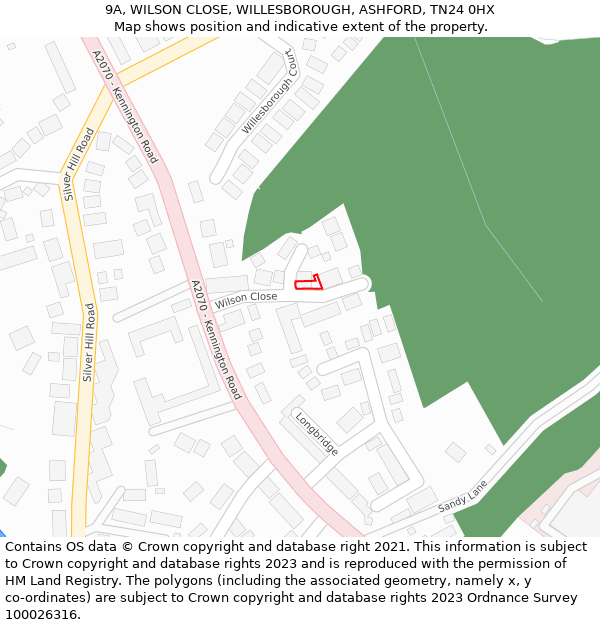 9A, WILSON CLOSE, WILLESBOROUGH, ASHFORD, TN24 0HX: Location map and indicative extent of plot