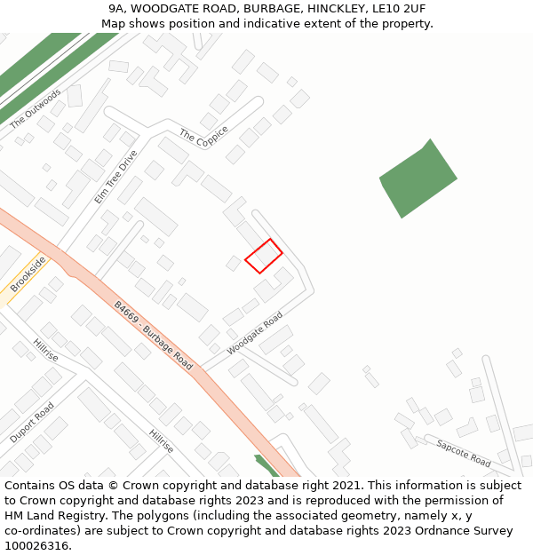 9A, WOODGATE ROAD, BURBAGE, HINCKLEY, LE10 2UF: Location map and indicative extent of plot