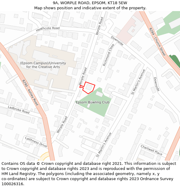 9A, WORPLE ROAD, EPSOM, KT18 5EW: Location map and indicative extent of plot