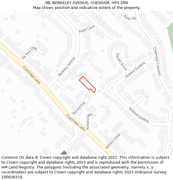 9B, BERKELEY AVENUE, CHESHAM, HP5 2RN: Location map and indicative extent of plot