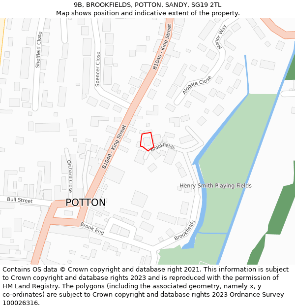 9B, BROOKFIELDS, POTTON, SANDY, SG19 2TL: Location map and indicative extent of plot