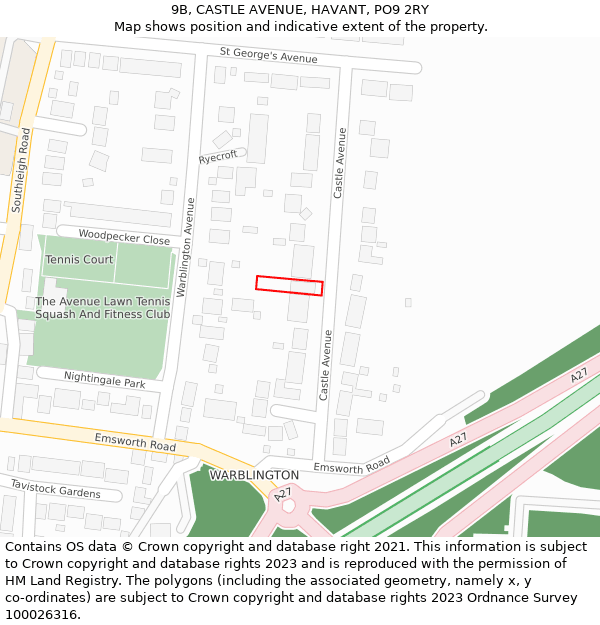9B, CASTLE AVENUE, HAVANT, PO9 2RY: Location map and indicative extent of plot