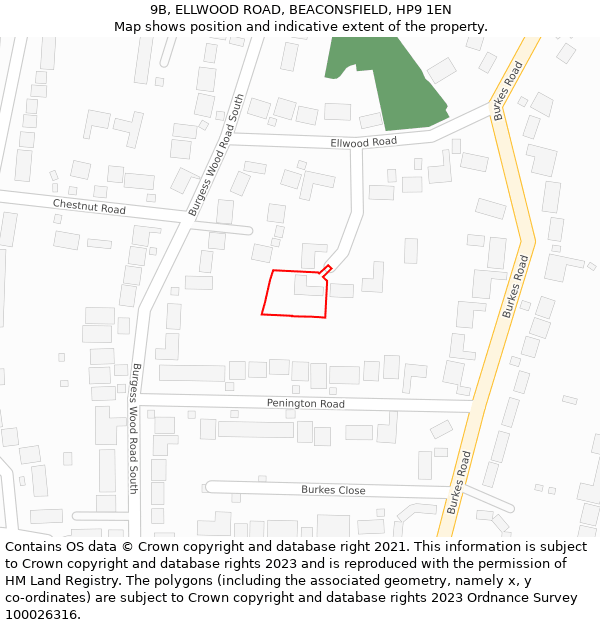 9B, ELLWOOD ROAD, BEACONSFIELD, HP9 1EN: Location map and indicative extent of plot