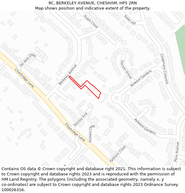 9C, BERKELEY AVENUE, CHESHAM, HP5 2RN: Location map and indicative extent of plot