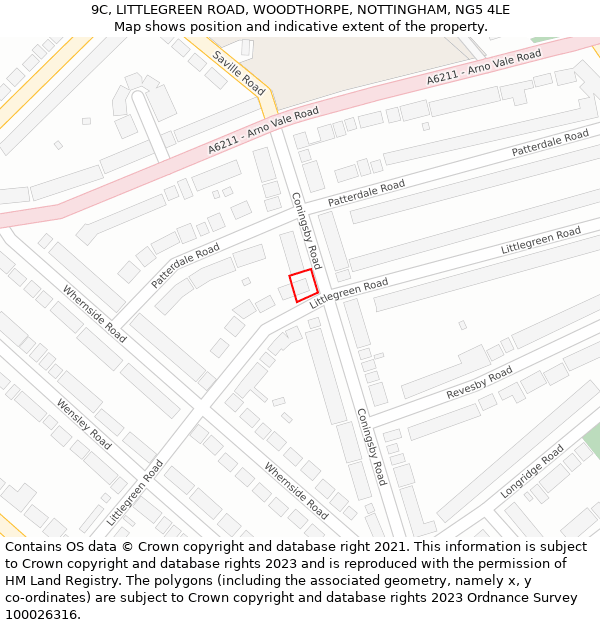 9C, LITTLEGREEN ROAD, WOODTHORPE, NOTTINGHAM, NG5 4LE: Location map and indicative extent of plot