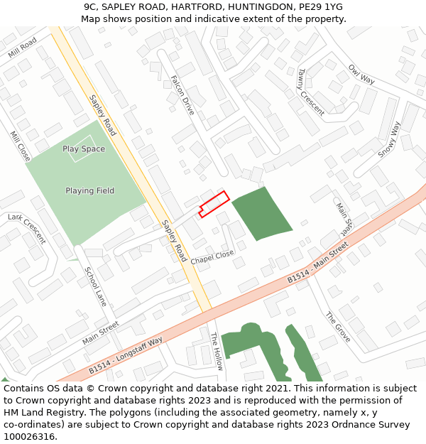 9C, SAPLEY ROAD, HARTFORD, HUNTINGDON, PE29 1YG: Location map and indicative extent of plot